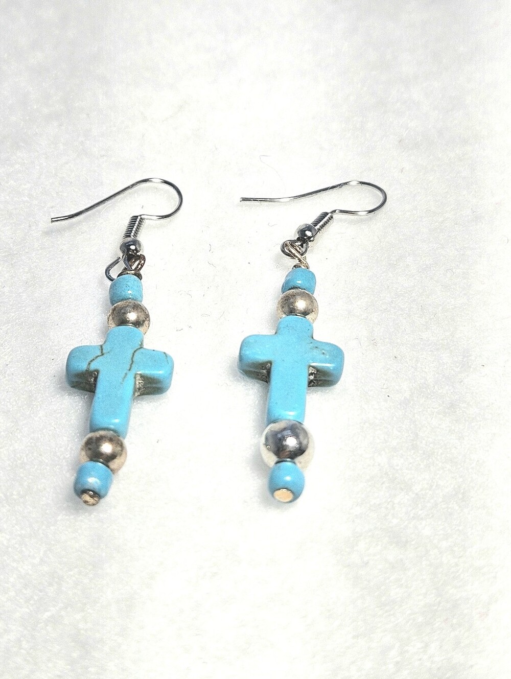 Boho Chic Handcrafted Turquoise Cross Dangle Earrings